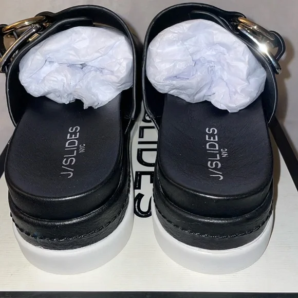 NWT J/SLIDES BAHA Black Leather Sandal - Picture 12 of 16